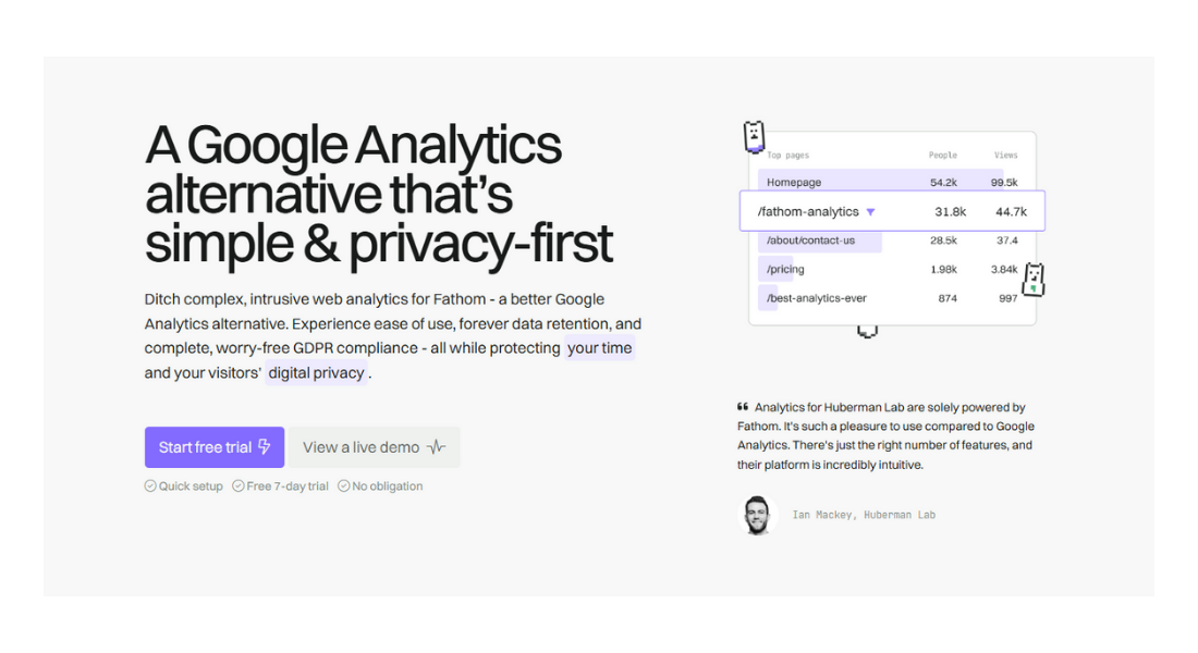 Fathom Analytics features