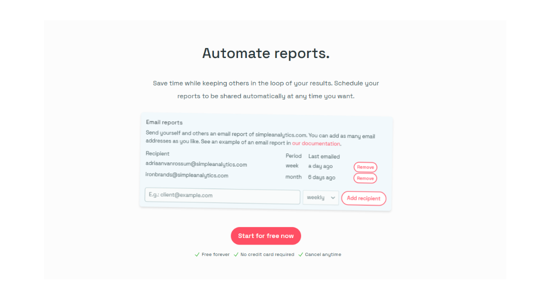 Simple Analytics features