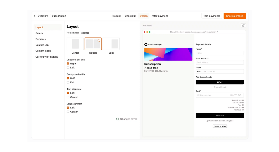 Checkout page features