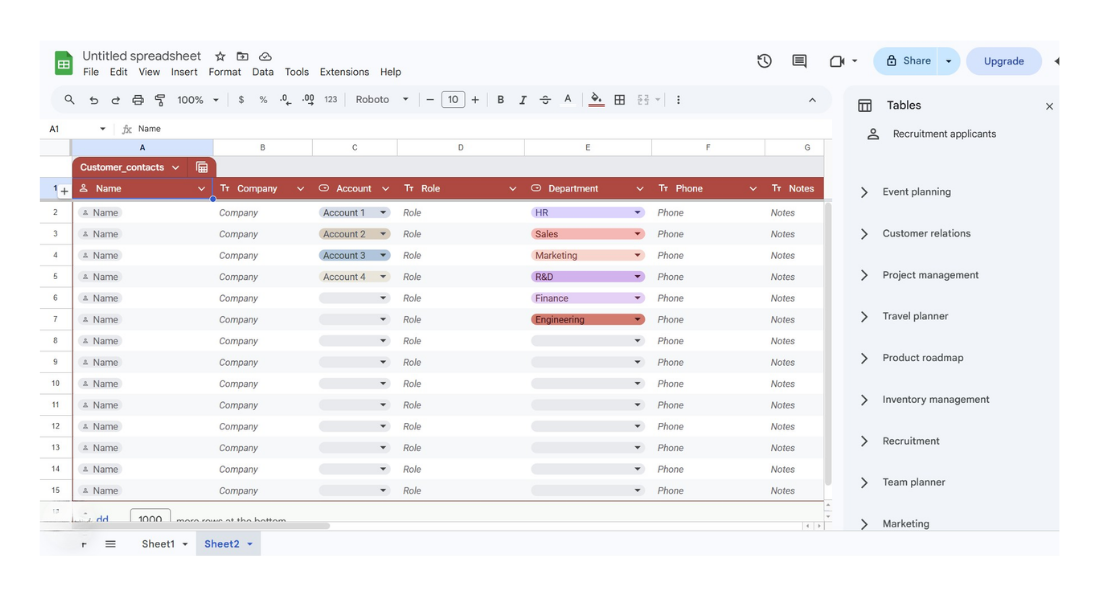 Google Sheets features