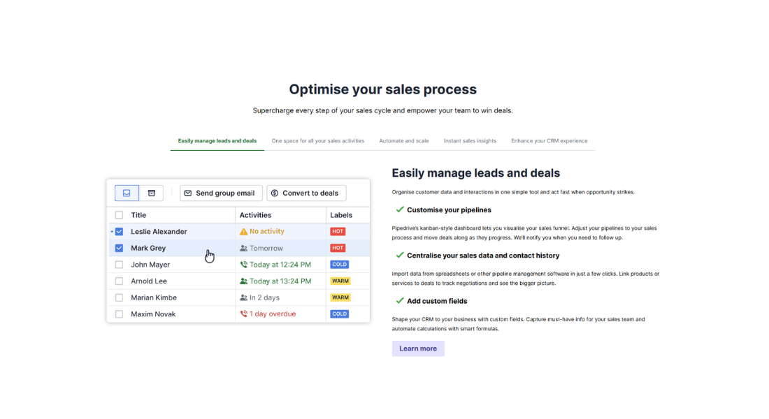 Pipedrive features