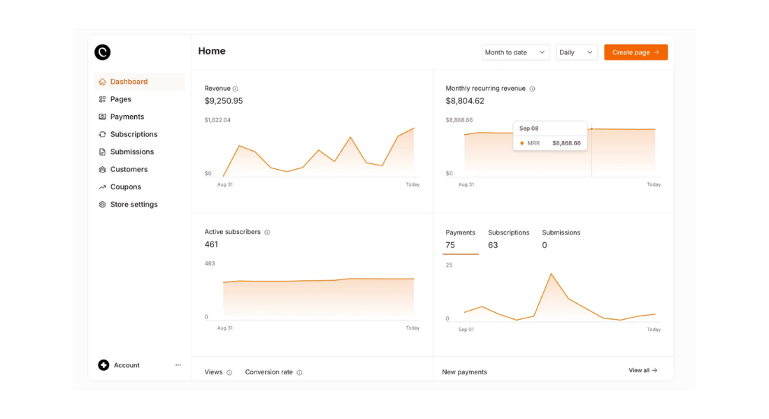 Checkout page features