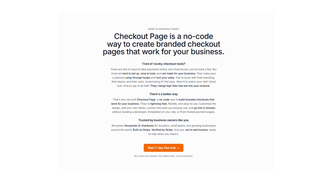 Checkout page features