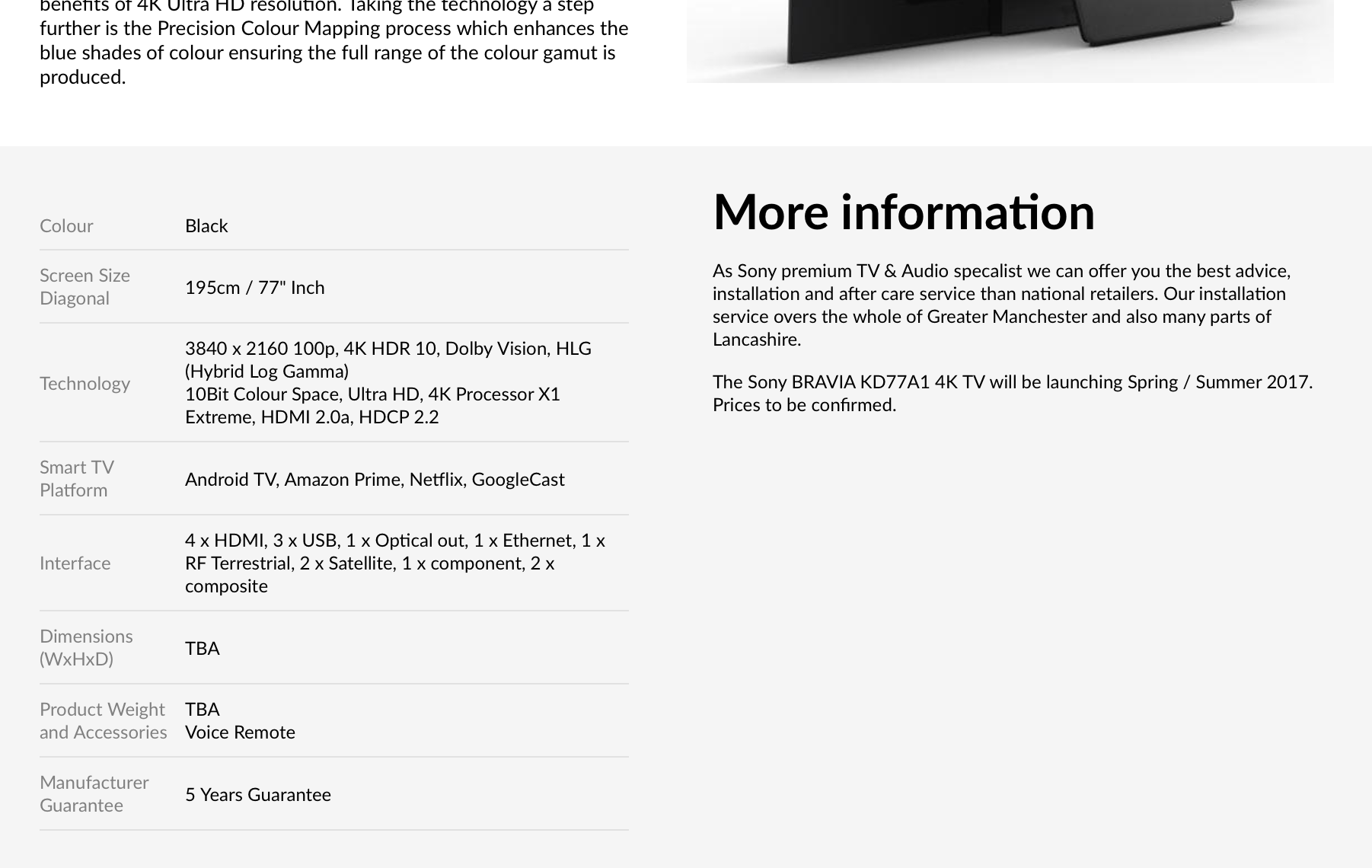 Specification table example