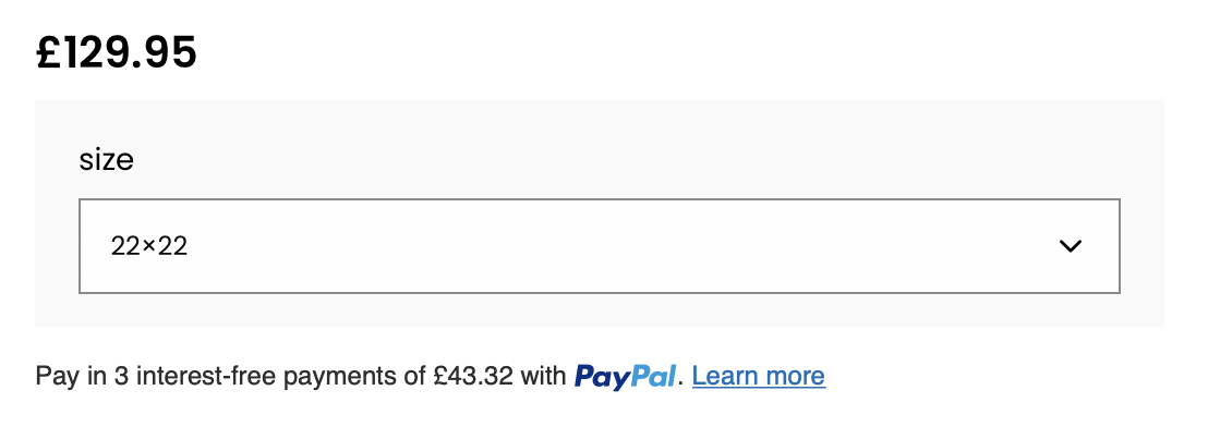 PayPal product page message